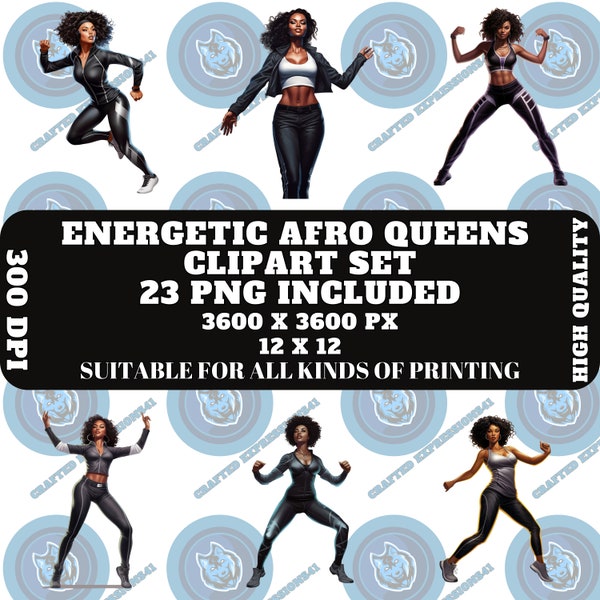 Energetic Afro Queens Clipart Set - Empower Your Designs with Strength & Style - Instant Download - High Quality