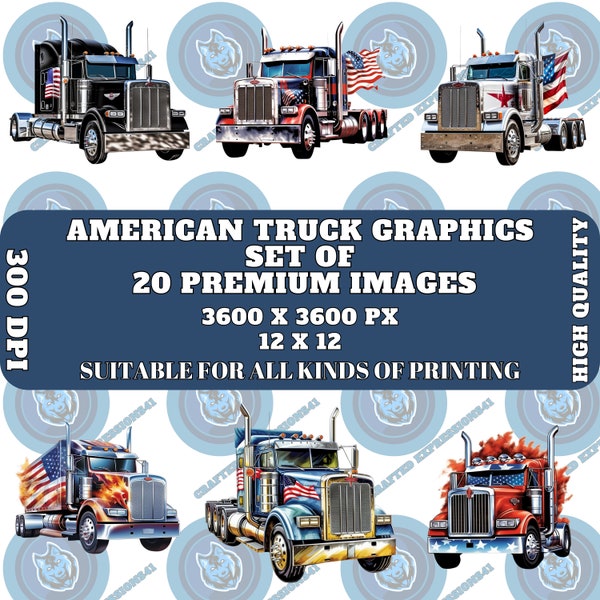 American Truck Graphics - 20 Premium Images - Ideal for Wall Art, Paper Crafting, Apparel Design, and Digital Prints