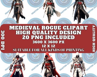 Medieval Rogue Clipart Bundle - Fantasy Female Rogue, Assassin Graphics