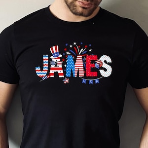 Personalized 4th of July Family Matching Design Shirt, Patriotic Tee With American Flag Letters, USA Celebration Gift, Independence Day Tee