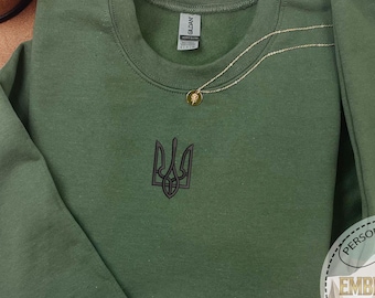 Ukraine Trident Sweatshirt, Embroidered Sweater, Patriotic Hoodie, Support Ukraine Gift, Custom Thread Tryzub Shirt, Heritage Symbol