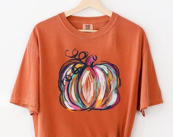 Pumpkin T-shirt, Thanksgiving Shirt, Comfort Colors, Thankful Vibes, Halloween Shirt, Watercolor Pumpkin, Mama Shirt, Blessed Shirt