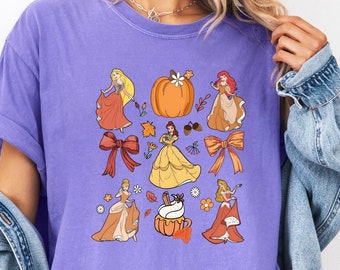 Halloween Princess Shirt, Thanksgiving Day Tee, Disney Princess Shirt, Rapunzel Ariel Shirt, Belle Tee, Pumpkin Shirt, Comfort Colors Tee