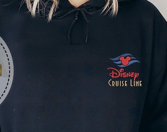 Sudadera bordada de Disney Cruise Line, cuello redondo acogedor de Mickey Cruise, regalo para mamá, camiseta de vacaciones náuticas, diseño de bolsillo bordado