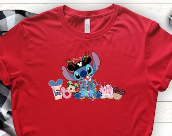 Stitch T-shirt, Disney Shirt, Christmas Shirt, Disney Life Shirt, Christmas Lights, Winter Drinks Shirt, Santa Stitch Shirt, Disney Snacks