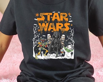 Vintage Star Wars Halloween Kids Shirt, Disney Halloween T-shirt, Vader Skeleton Tee, Stormtrooper Shirt, Spooky Disney Party Gift
