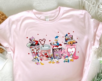 Valentine Drinks T-shirt, Coffee Shirt, Disney Sweatshirt, Daisy Duck Shirt, Love Shirt, Heart Shirt, Donald Duck Shirt, Disney Valentines