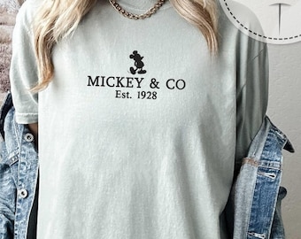Embroidery  Shirt, Mickey & Co Co Est. 1928 Shirt, Comfort Colors, Vintage Disney Tee, Disney Inspired Gift, Embroidery Fan Shirt