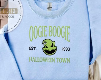 Embroidered Oogie Boogie Sweatshirt, Halloween Hoodie, Oogie Boogie Bash Hoodie, Disney Villain Graphic, 1993 Emblem, Spooky Season Gift