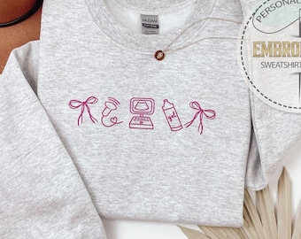 Embroidered Sonographer Icons, Ultrasound Tech Sweatshirt, Medical Hoodie, Coquette Bow Accent, Hospital Crew Style, Nurse Graduation Gift
