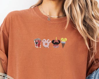 Disney Snacks Embroidered Tee, Mickey & Minnie Shirt, Comfort Colors Shirt, Shirt For Mom, Mother's Day Gift, Disney Family Trip Tee