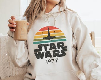 Vintage Star Wars 1977 Hoodie, Retro Disney Sweatshirt, Magic Kingdom Galaxy’s Edge Sweater, X-Wing Hoodie, Millennium Falcon Fan Gift