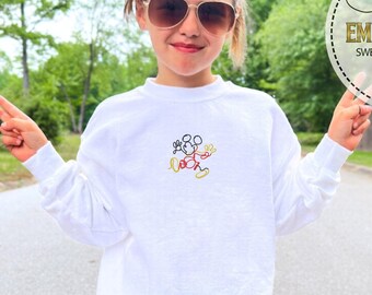 Embroidery Mickey Hoodie, Embroidered Disney Sweatshirt, Disneyland Youth Sweatshirt, Cute Disney Hoodie, Funny Mickey Sweatshirt