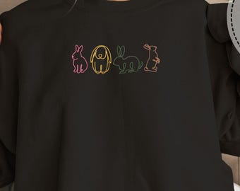 Embroidered Bunny Sweatshirt, Colorful Rabbit Embroidery, Cute Easter Bunny Crewneck, Cozy Spring Outfit, Holiday Gift, Casual Fashion