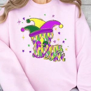 Louisiana Jester Hat Design Tee, Colorful Mardi Gras Hoodie, Louisiana State Mardi Gras Shirt, Funny Mardi Gras Shirt, Colorful Beads Tee