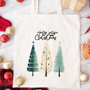 Holly Jolly Christmas Tote Bag, Graphic Tote Bag, Best Xmas Gifts, Holiday Tote Bag, Christmas Tree Tote Bag, Vacation Tote Bag