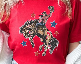Western Cowboy 4th of July Shirt, Make America Cowboy Again Tee, Patriotic Rodeo Design, Country Girl Summer Graphic, USA Freedom Outfit