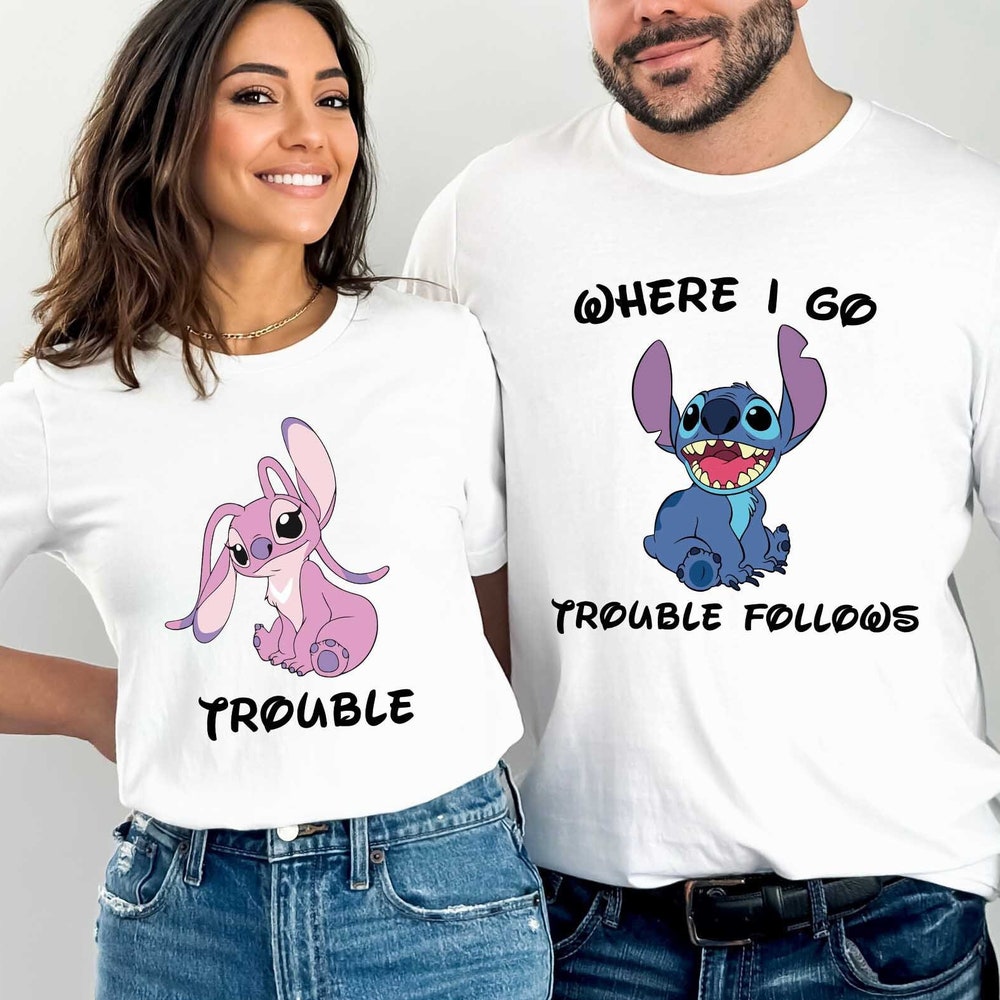 Personalized Stitch T-Shirt, Angel Shirt, Disney Shirt, Family Vacation Shirt, Mommy And Me Shirt, Trouble Shirt, Funny Disney Shirts