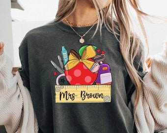 Personalized Teacher Shirt, Strawberry Lover Teacher, Back To School Teacher, Cute Teacher, Teacher Name Tee, Teacher Life, Comfort Colors