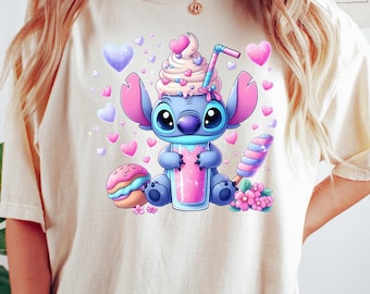 Cute Stitch Ice Cream T-Shirt, Hearts & Candy Graphic Tee, Comfort Colors T-shirt, Disney Stitch Shirt, Summer Tee, Gift For Her