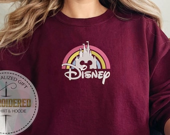 Disney Rainbow Castle Sweatshirt Embroidered, Magical Park Outfit, Disney Trip Hoodie, Disney Family Gift, Matching Vacation Look