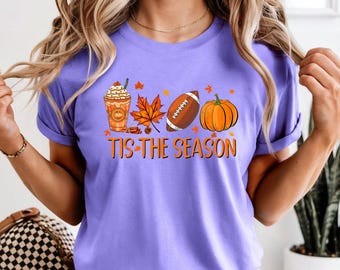 Comfort Colors Tis The Season Shirt, Pumpkin Spice Tee, Fall Football Shirt, Autumn Leaf Graphic T-shirt, Thanksgiving Football Gift,