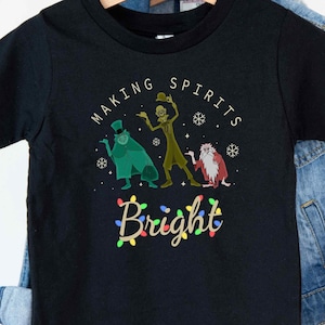 Making Spirits Bright Christmas Shirt, Haunted Mansion Christmas Tee, Hitchhiking Ghosts Tee, Spooky Christmas Lights, Disney Christmas Tee