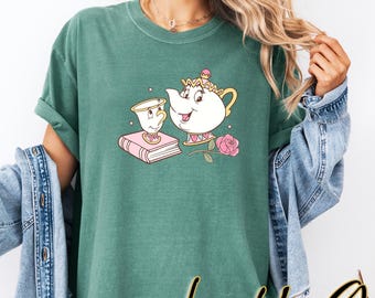 Comfort Colors Beauty And The Beast Shirt, Chip And Mrs Potts T-shirt, Cute Disney Tea Cup Graphic Tee, Family Gift For Mom And Son