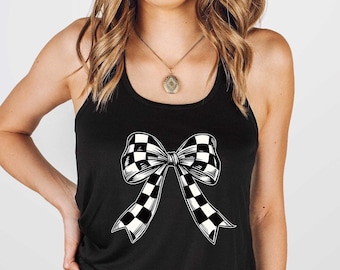 Checkered Coquette Shirt, Checkered Bow Shirt, Black Checkered Tee, Sportive Shirt, Gifts for Mom, Birthday Gifts, Coquette Apparel Tee