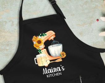 Custom Baking Apron, Kitchen Apron, Cooking Love, Personalized Apron, Custom Name Apron, Flower Graphic Apron, Baking Crew Apron