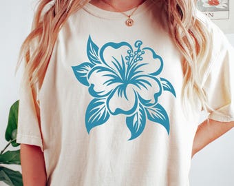 Hibiscus Flower T shirt, Tropical Summer Shirt, Floral Beach Tee, Comfort Colors Tee, Hawaiian Style Tee, Gift For Her Summer Shirt