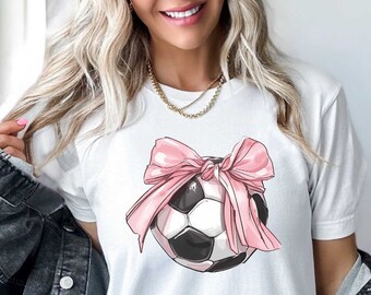 Soccer Ball Shirt, Pink Ribbon Tee, Coquette Soccer Tee, Sportive Mom Shirt, Soccer Lover Shirt, Soccer Fan Shirt, Coquette Bow Shirt