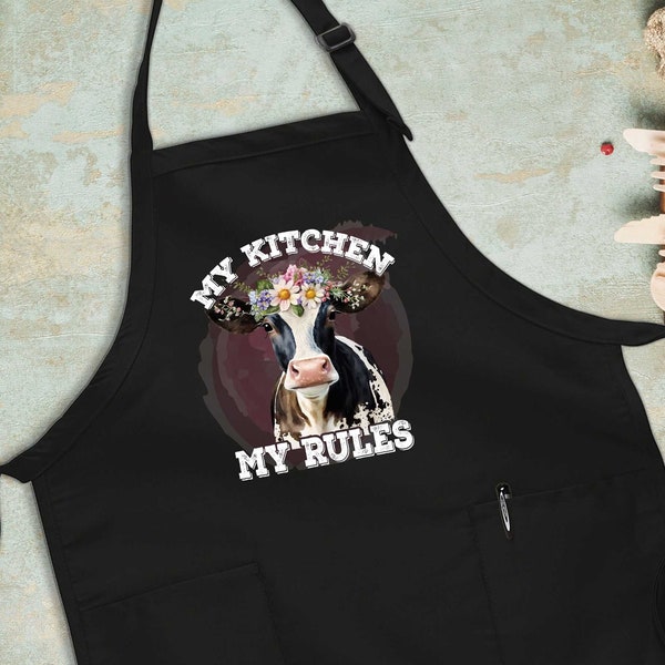 My Kitchen My Rules Apron, Floral Apron, Country Mom Apron, Cowgirl Apron, Housewarming Gift, Western Gifts, Funny Kitchen Apron