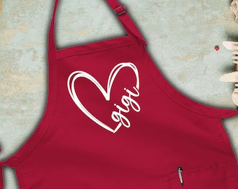 Gigi Apron, Heart Graphic Apron, Kitchen Apron, Mama Apron, Gift For Grandma, Happy Mothers Day, Baking Apron, Nana Apron, Adjustable Apron