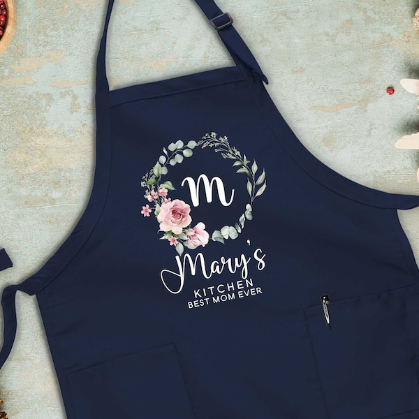 Personalized Kitchen Apron, Best Mom Ever, Personalized Gift For Mothers Day, Cooking Apron, Chef Apron, Floral Apron, Custom Name Apron