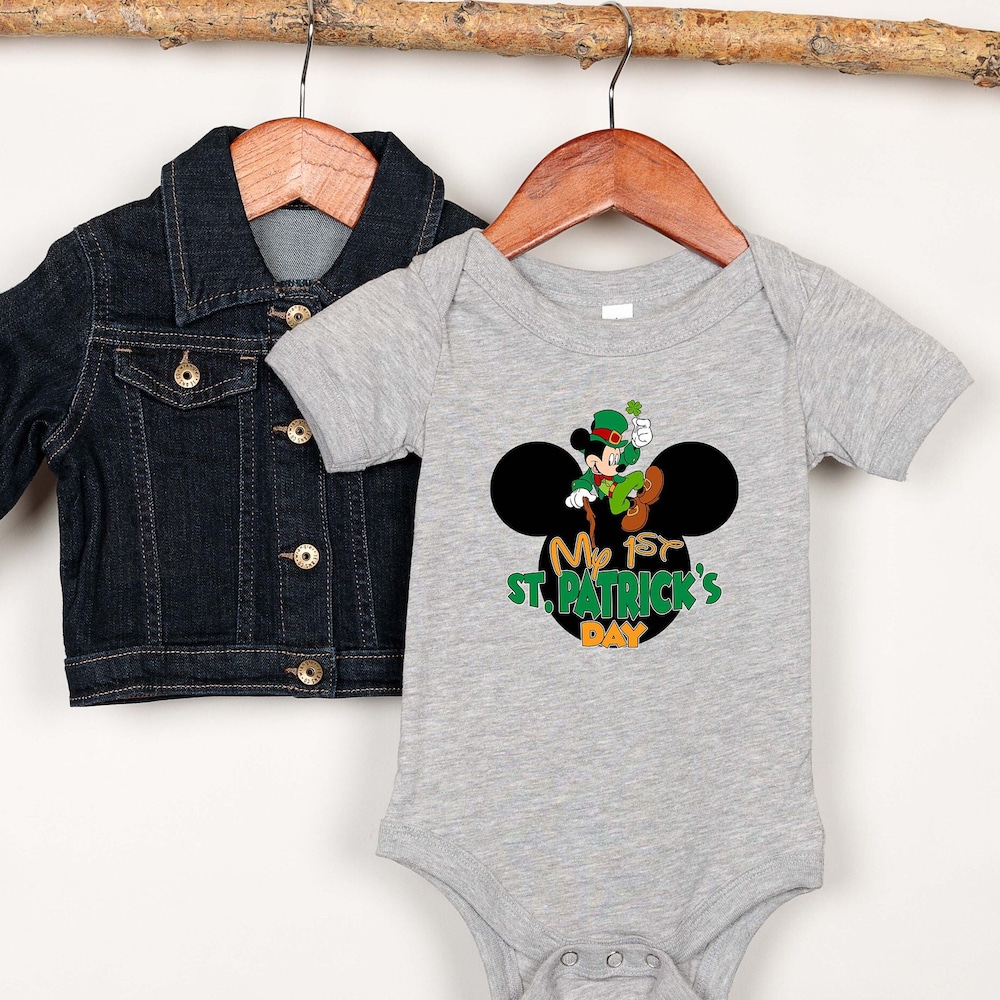 My 1St St. Patrick'S Day Onesie, Lucky Vibes, Irish Day Gift, Mickey Mouse Onesie, Irish Baby Clothing, Disney Onesie, Pregnancy Reveal Bespoketshirt