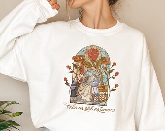Sudadera de Disney, sudadera de cuento tan antiguo como el tiempo, sudadera Disney Belle, La Bella y la Bestia, camiseta de Disney, camisa de princesa retro