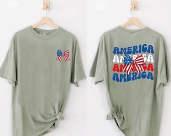 America Shirt, Comfort Colors Shirt, Independence Day T-Shirt, Coquette Bow Shirt, 4th of July Bows Shirt, Patriotic Shirt, Red White Blue