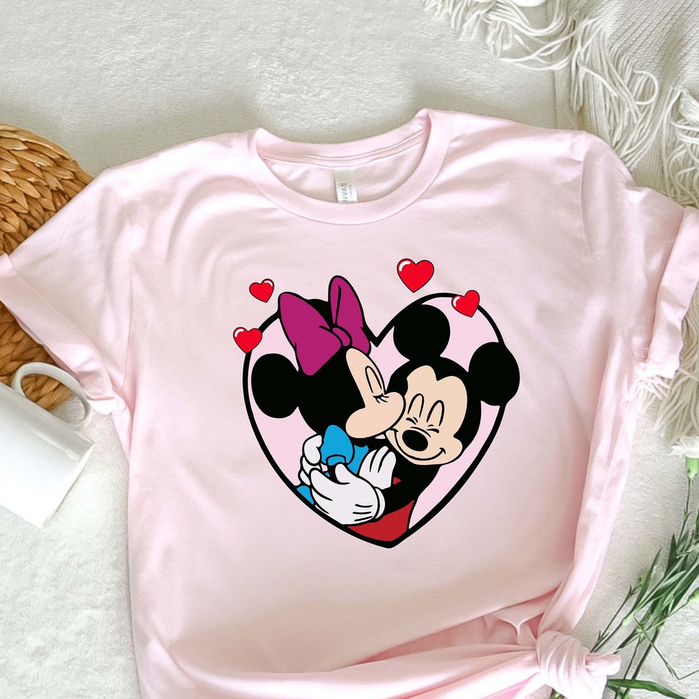 Mickey And Minnie Love Shirt, Heart Shirt, Kiss Shirt, Couple Shirt, Disney Shirt, Retro Cartoon Shirt, Disney Valentines Day Shirt Onlytee