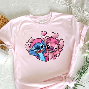 Disney Valentine Shirt, Stitch Shirt, Angel Shirt, Love Shirt, Cartoon Shirt, Disney Couple Shirt, Heart Shirt, Valentines Day Shirt