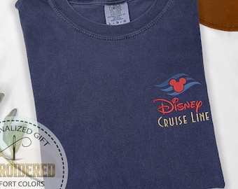 Camiseta bordada de Disney Cruise Line con colores cómodos, camisa con bolsillo de Mickey, atuendo para crucero, regalo para mamás Disney, camiseta de vacaciones náuticas