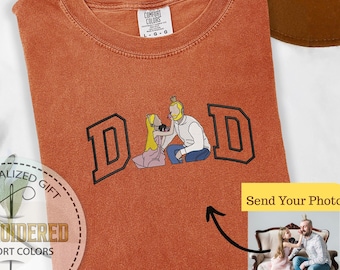 DAD Photo Custom Embroidered Shirt, Portrait From Photo Tee, Personalized Father’s Day Gift, Comfort Colors T-Shirt