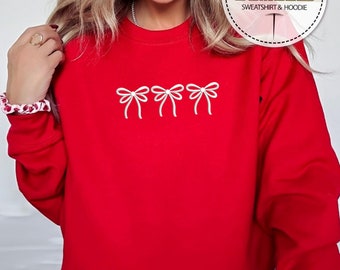 Embroidered Christmas Bow Design, Custom Elegant Ribbon Sweatshirt, Custom Christmas Gift, Embroidery Ribbon Hoodie, Cute Christmas Bows