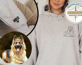 Custom Embroidered Dog Hoodie, Embroidered Photo Sweatshirt, Outline Embroidered Sweatshirt, Portrait Hoodie, Personalized Pet Owner Gift