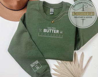 Salted Butter Embroidered Sweatshirt, Funny Culinary Graphic Gift For Bakers, Stick Of Butter Design, Custom Cozy Foodie Chef Sweater