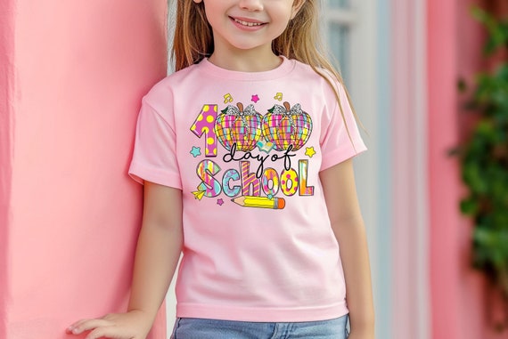 100th Day of School Tee, Colorful Teacher Tee, Student Celebration Tee, Pumpkin Design School Party Shirt, First Grade Tee, Fun Teacher Tee