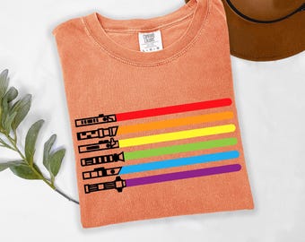 LGBT Pride Comfort Colors Shirt, Rainbow Lightsabers Tee, Star Wars Equality T-shirt, Queer Pride Shirt, Lesbian Gay Pride Gift For Fans