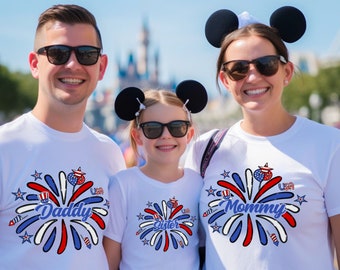 Custom American Shirt, Patriotic Family Tee, Firework Shirt, July 4th Tshirt, USA Flag Tee, Stars Shirt, Red Write and Blue, Names Tee