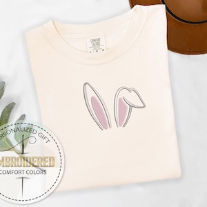 Bunny Ears Shirt, Embroidered Rabbit Ears Tee, Comfort Colors , Minimalist Easter Bunny T-Shirt, Embroidery Shirt, Cute Spring Outfit