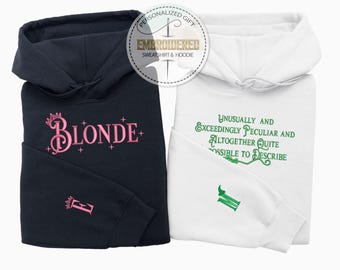 Custom Embroidered Wicked Hoodie, Personalized Broadway Sweatshirt, Elphaba & Glinda Inspired Design, Gift For Musical Lovers